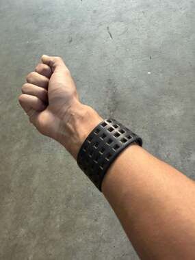 Spinneybeck Black Perforated Leather Square Cutout Cuff Bracelet